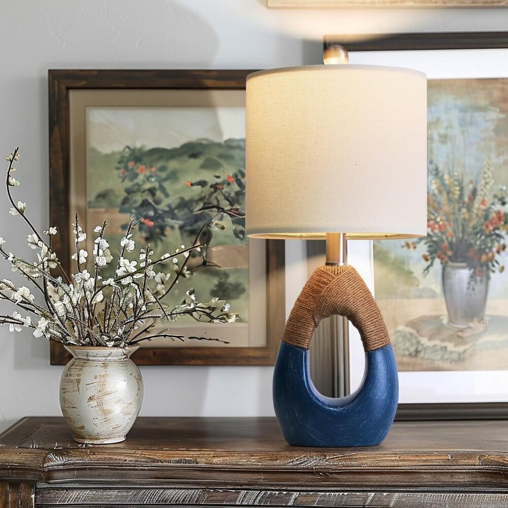 19" Boho Lamp for Bedroom, Bedside for Nightstands, Table Lamp-Blue